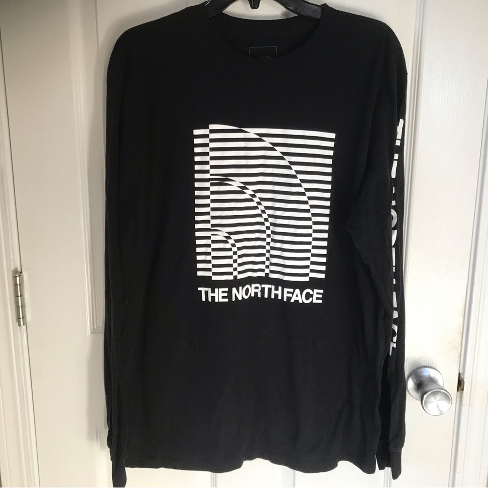 The North Face Striped Logo Black Long Sleeve Tee